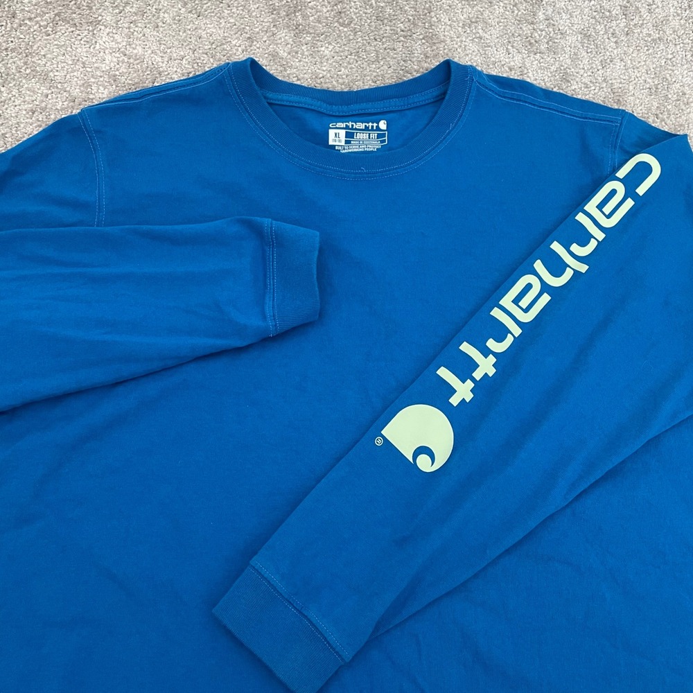 Carhartt Long Sleeve T Shirt Womens XL Loose Fit Blue Graphic Cotton Workwear